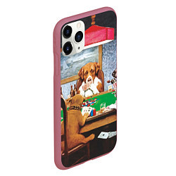 Чехол iPhone 11 Pro матовый Собаки играют в покер, цвет: 3D-малиновый — фото 2