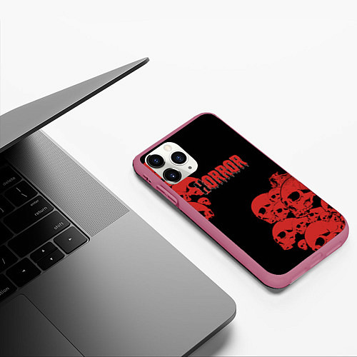 Чехол iPhone 11 Pro матовый Horror / 3D-Малиновый – фото 3