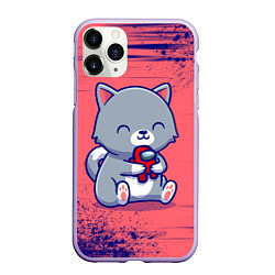 Чехол iPhone 11 Pro матовый AMONG US - С КОТИКОМ, цвет: 3D-светло-сиреневый