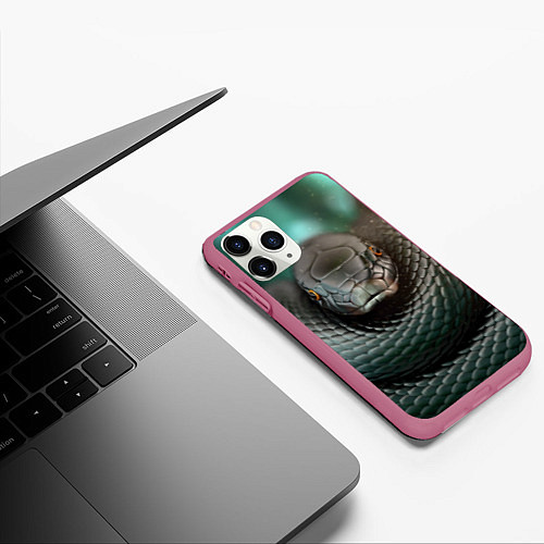 Чехол iPhone 11 Pro матовый Чёрная мамба / 3D-Малиновый – фото 3