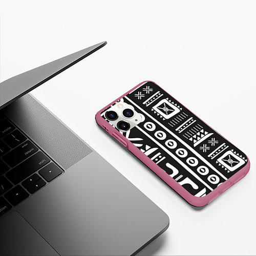 Чехол iPhone 11 Pro матовый Этнический узор / 3D-Малиновый – фото 3