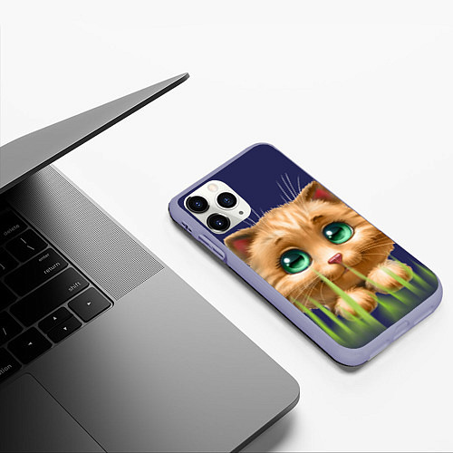 Чехол iPhone 11 Pro матовый Зелёная трава / 3D-Светло-сиреневый – фото 3