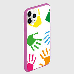Чехол iPhone 11 Pro матовый Цветные ладошки - Детский узор, цвет: 3D-фиолетовый — фото 2