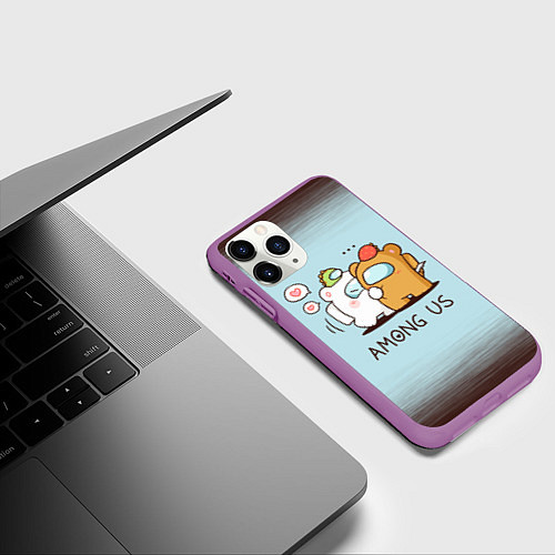 Чехол iPhone 11 Pro матовый AMONG US - LOVE / 3D-Фиолетовый – фото 3