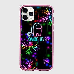 Чехол iPhone 11 Pro матовый Among Us New Year, цвет: 3D-малиновый