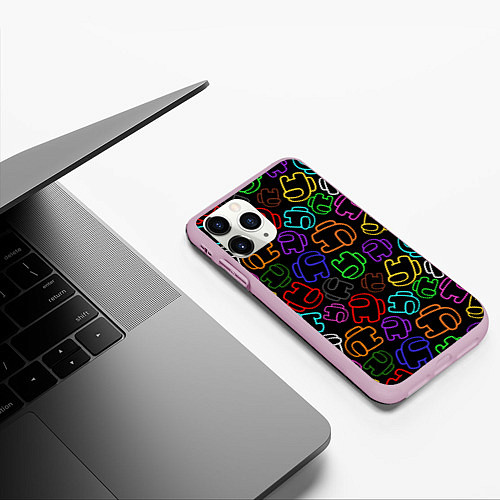 Чехол iPhone 11 Pro матовый AMONG US NEON / 3D-Розовый – фото 3