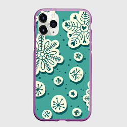 Чехол iPhone 11 Pro матовый Рисованные Снежинки, цвет: 3D-фиолетовый