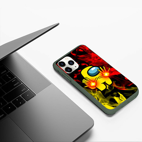 Чехол iPhone 11 Pro матовый Маг огня Among us / 3D-Темно-зеленый – фото 3