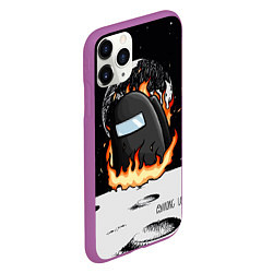 Чехол iPhone 11 Pro матовый Among Us fire, цвет: 3D-фиолетовый — фото 2