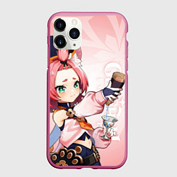 Чехол iPhone 11 Pro матовый GENSHIN IMPACT, ДИОНА, цвет: 3D-малиновый