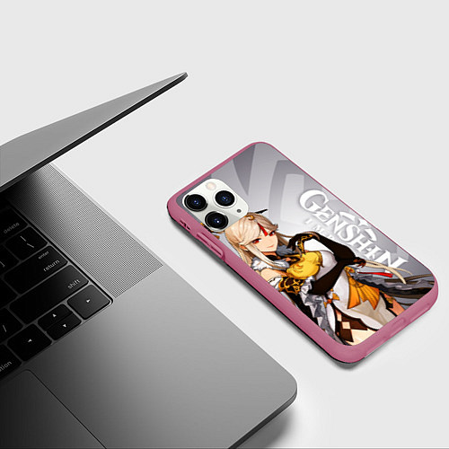 Чехол iPhone 11 Pro матовый GENSHIN IMPACT, НИН ГУАН / 3D-Малиновый – фото 3