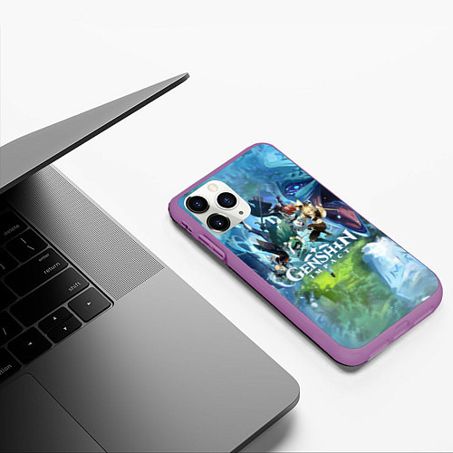 Чехол iPhone 11 Pro матовый Genshin Impact / 3D-Фиолетовый – фото 3