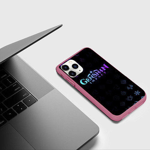 Чехол iPhone 11 Pro матовый GENSHIN IMPACT / 3D-Малиновый – фото 3
