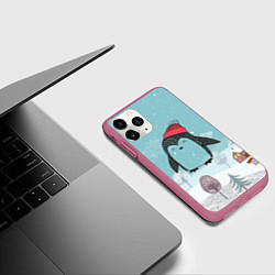 Чехол iPhone 11 Pro матовый Милый пингвин, цвет: 3D-малиновый — фото 2