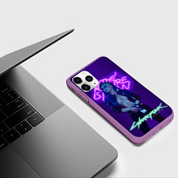 Чехол iPhone 11 Pro матовый Cyberpunk 2077 V, цвет: 3D-фиолетовый — фото 2