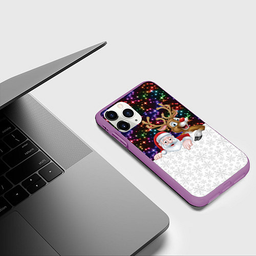 Чехол iPhone 11 Pro матовый Новый Год / 3D-Фиолетовый – фото 3