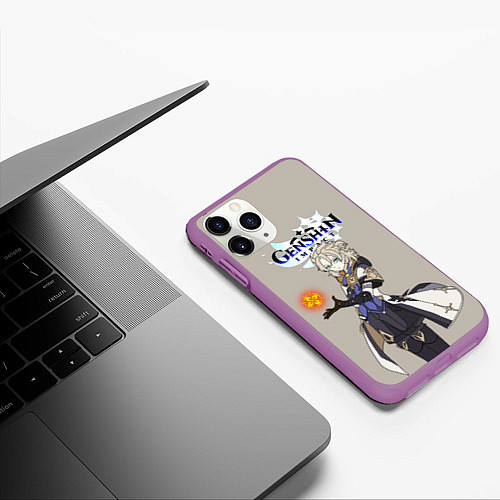 Чехол iPhone 11 Pro матовый Genshin impactАльбедо / 3D-Фиолетовый – фото 3