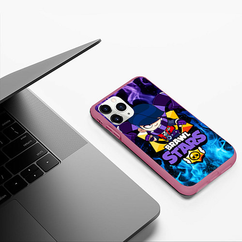 Чехол iPhone 11 Pro матовый BRAWL STARS EDGAR / 3D-Малиновый – фото 3