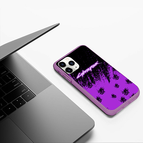 Чехол iPhone 11 Pro матовый Cyberpunk neon / 3D-Фиолетовый – фото 3