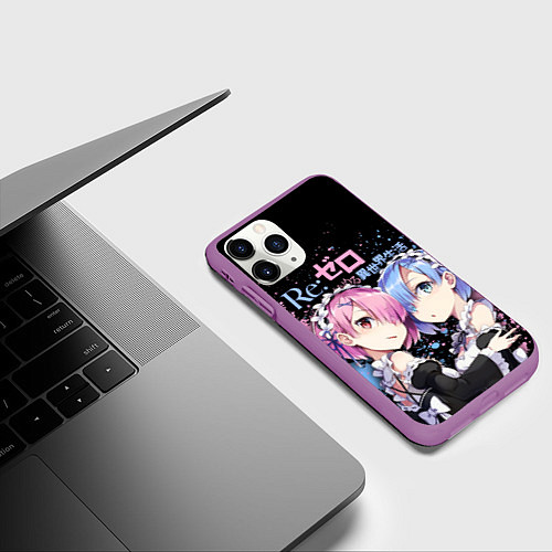 Чехол iPhone 11 Pro матовый Re:Zero, Рам и Рем / 3D-Фиолетовый – фото 3