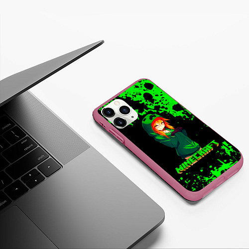 Чехол iPhone 11 Pro матовый Minecraft / 3D-Малиновый – фото 3
