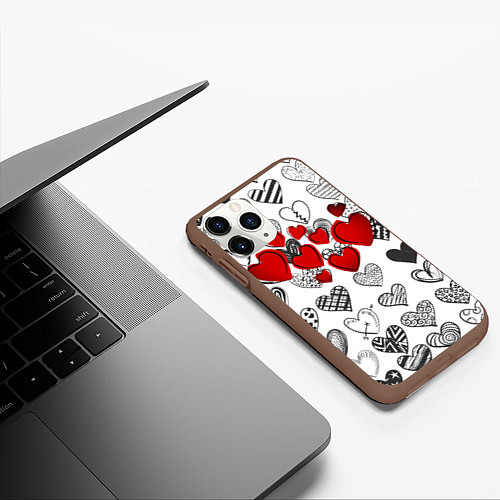 Чехол iPhone 11 Pro матовый Сердца / 3D-Коричневый – фото 3