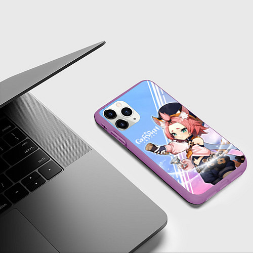 Чехол iPhone 11 Pro матовый Genshin Impact / 3D-Фиолетовый – фото 3