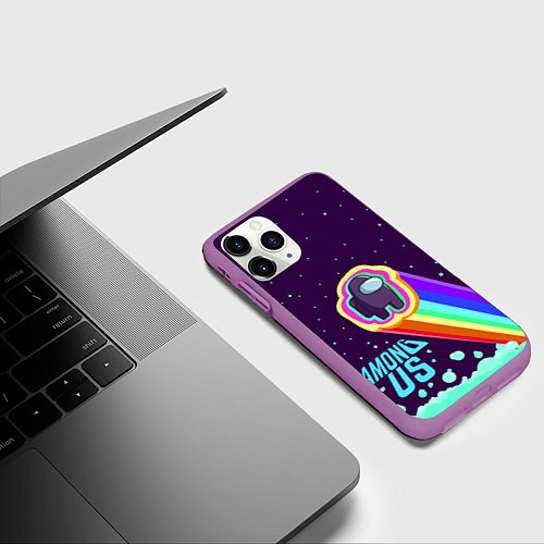 Чехол iPhone 11 Pro матовый AMONG US neon rainbow / 3D-Фиолетовый – фото 3