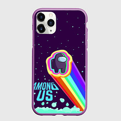 Чехол iPhone 11 Pro матовый AMONG US neon rainbow, цвет: 3D-фиолетовый
