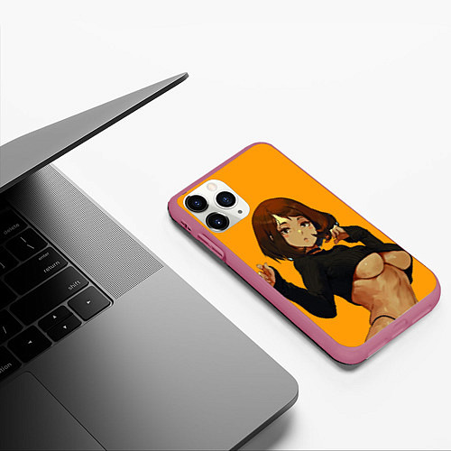 Чехол iPhone 11 Pro матовый Uraraka Ahegao Урарака / 3D-Малиновый – фото 3