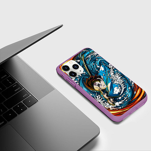 Чехол iPhone 11 Pro матовый Танджиро Камадо Клинок демонов / 3D-Фиолетовый – фото 3