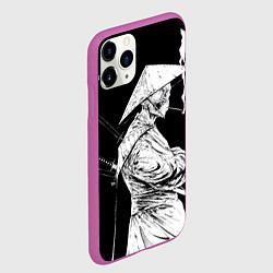 Чехол iPhone 11 Pro матовый Самурай скелет с трубкой, цвет: 3D-фиолетовый — фото 2
