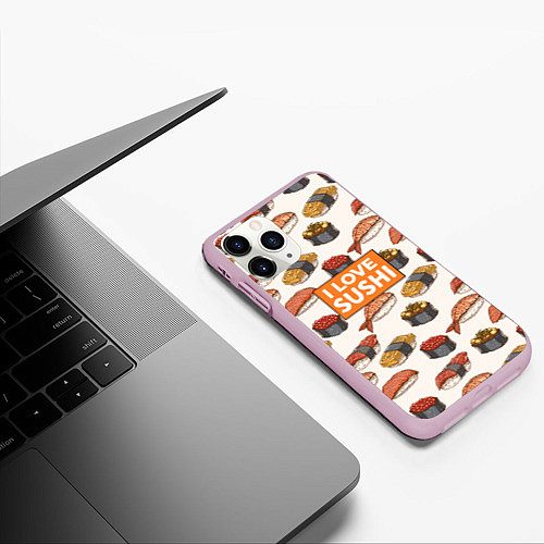 Чехол iPhone 11 Pro матовый I love sushi Я люблю суши / 3D-Розовый – фото 3