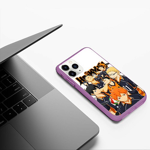 Чехол iPhone 11 Pro матовый ВОЛЕЙБОЛ!! HAIKYUU!! / 3D-Фиолетовый – фото 3