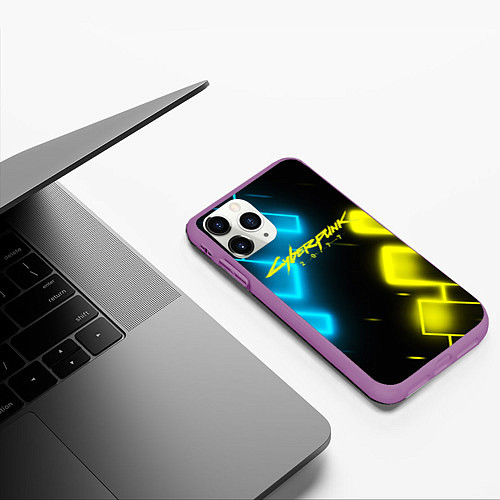 Чехол iPhone 11 Pro матовый CYBERPUNK2077 КИБЕРПАНК / 3D-Фиолетовый – фото 3