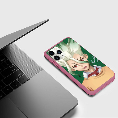 Чехол iPhone 11 Pro матовый Доктор Стоун / 3D-Малиновый – фото 3