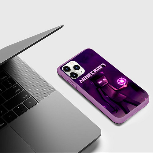 Чехол iPhone 11 Pro матовый Minecraft Слендермен / 3D-Фиолетовый – фото 3