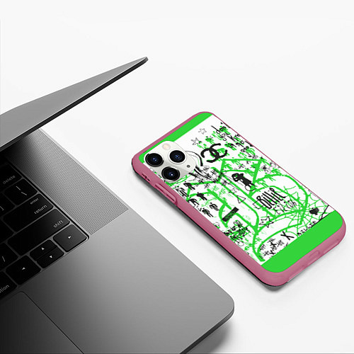 Чехол iPhone 11 Pro матовый Билли Айлиш / 3D-Малиновый – фото 3