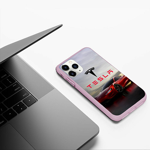 Чехол iPhone 11 Pro матовый Tesla Roadster / 3D-Розовый – фото 3