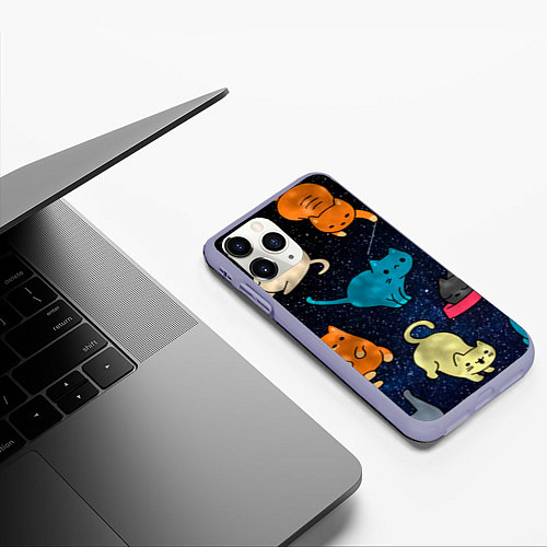 Чехол iPhone 11 Pro матовый Космические котики / 3D-Светло-сиреневый – фото 3