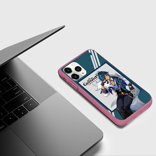 Чехол iPhone 11 Pro матовый Кэйа - Genshin Impact / 3D-Малиновый – фото 3