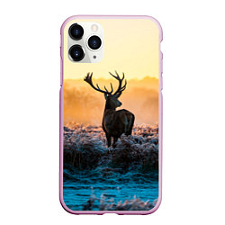 Чехол iPhone 11 Pro матовый Олень рассвет зима, цвет: 3D-розовый