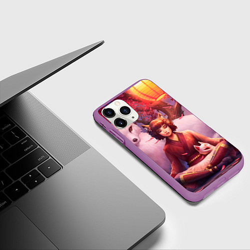 Чехол iPhone 11 Pro матовый Девушка-лиса / 3D-Фиолетовый – фото 3