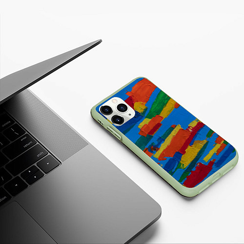 Чехол iPhone 11 Pro матовый Разноцветная абстракция / 3D-Салатовый – фото 3