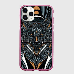 Чехол iPhone 11 Pro матовый Рисунок лиса, цвет: 3D-малиновый