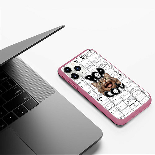 Чехол iPhone 11 Pro матовый Pop Cat / 3D-Малиновый – фото 3