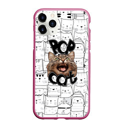 Чехол iPhone 11 Pro матовый Pop Cat, цвет: 3D-малиновый