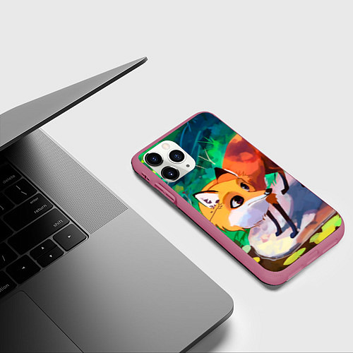 Чехол iPhone 11 Pro матовый Лисичка / 3D-Малиновый – фото 3