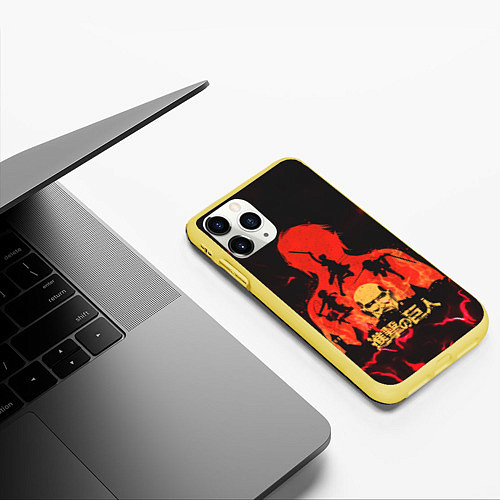 Чехол iPhone 11 Pro матовый Attack on titan Атака титан / 3D-Желтый – фото 3