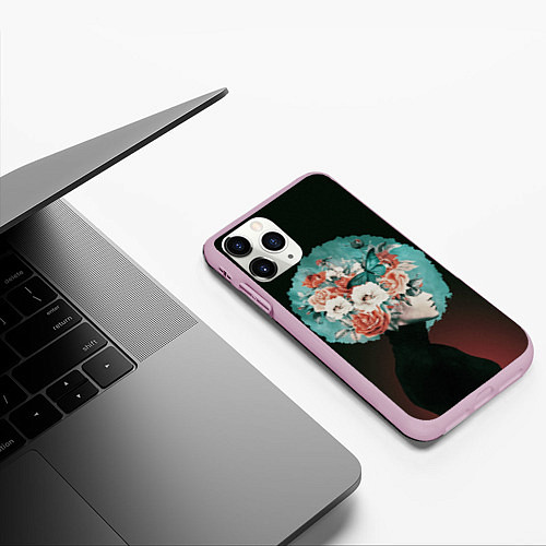 Чехол iPhone 11 Pro матовый Girl in flowers / 3D-Розовый – фото 3